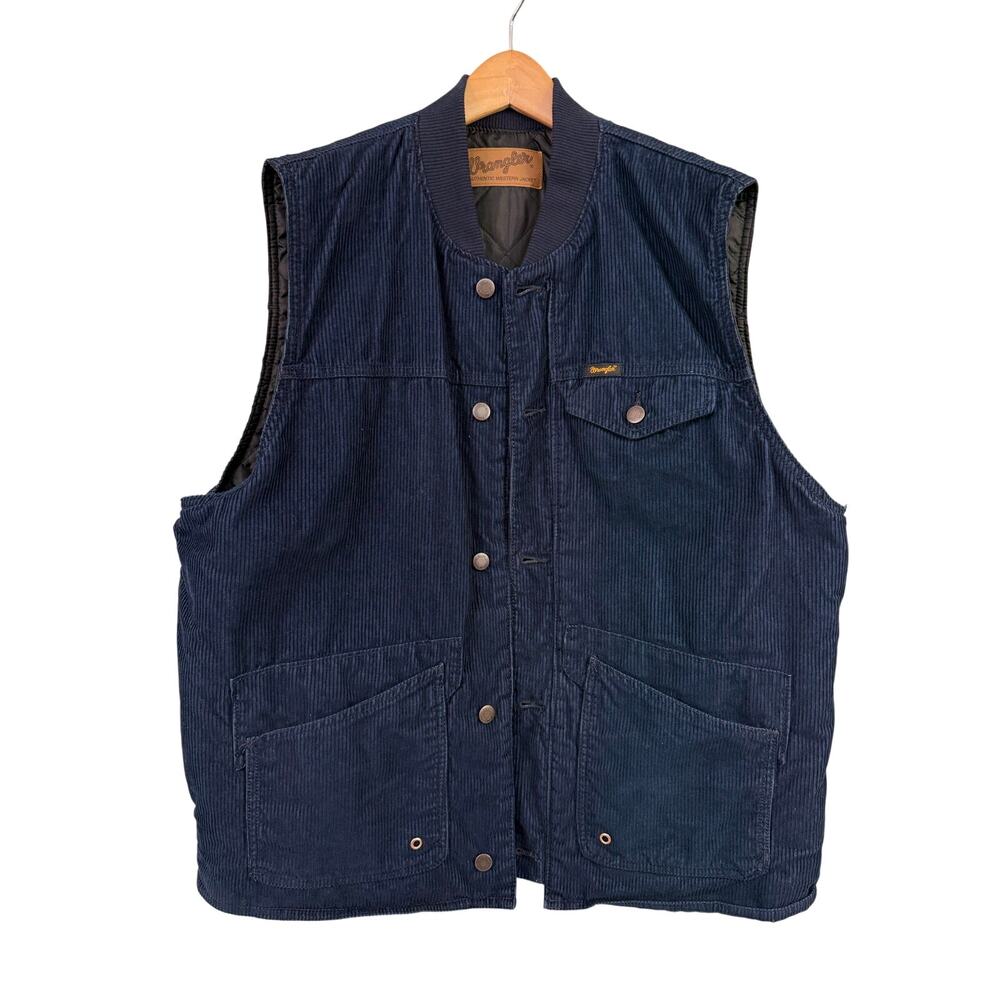 Wrangler Men's Rancher Vest Blue Corduroy Quilted Sleeveless Jacket Size Large